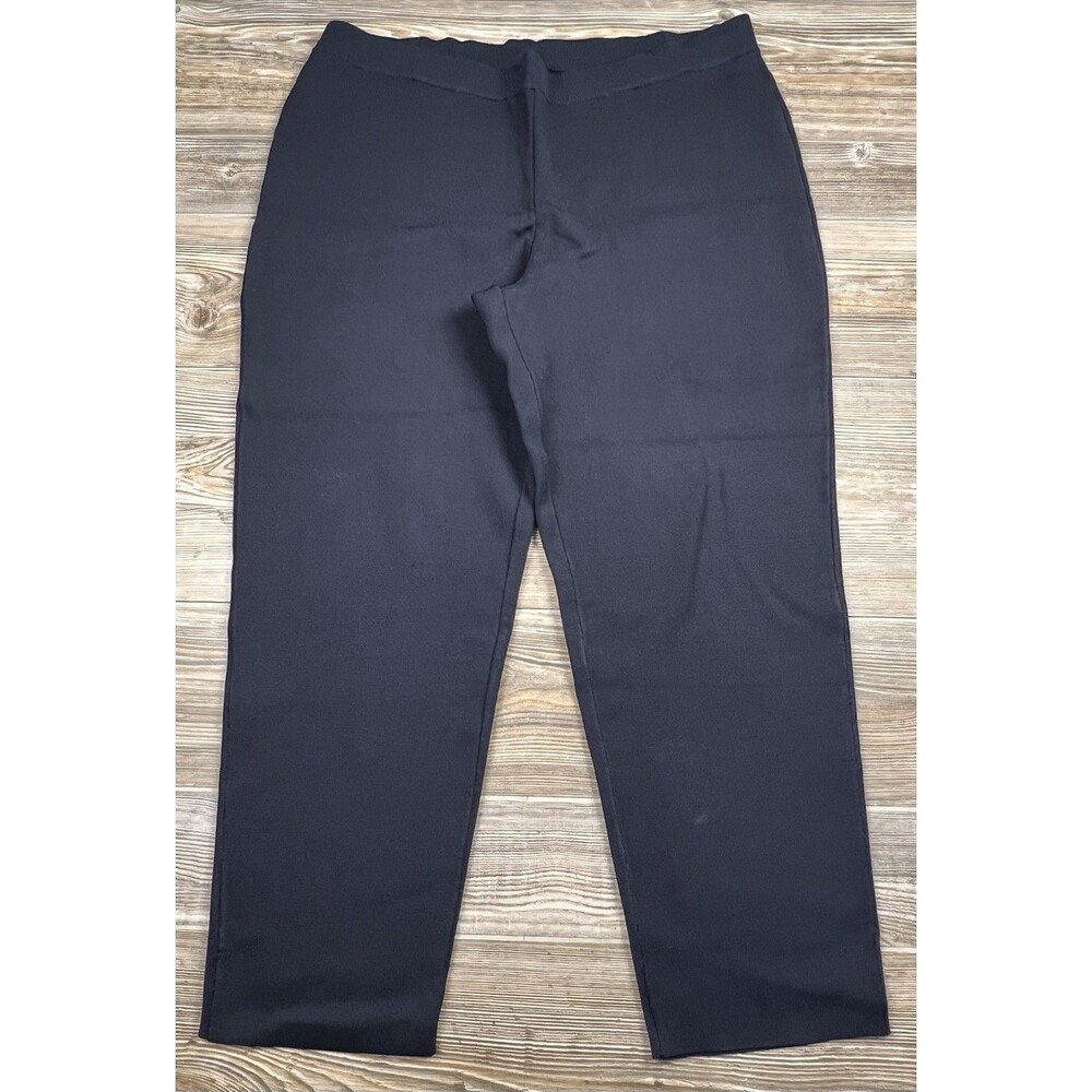 Chicos Travelers Cropped  Pull On Pants  3 US XL Blue Knit Everyday Easy Wear